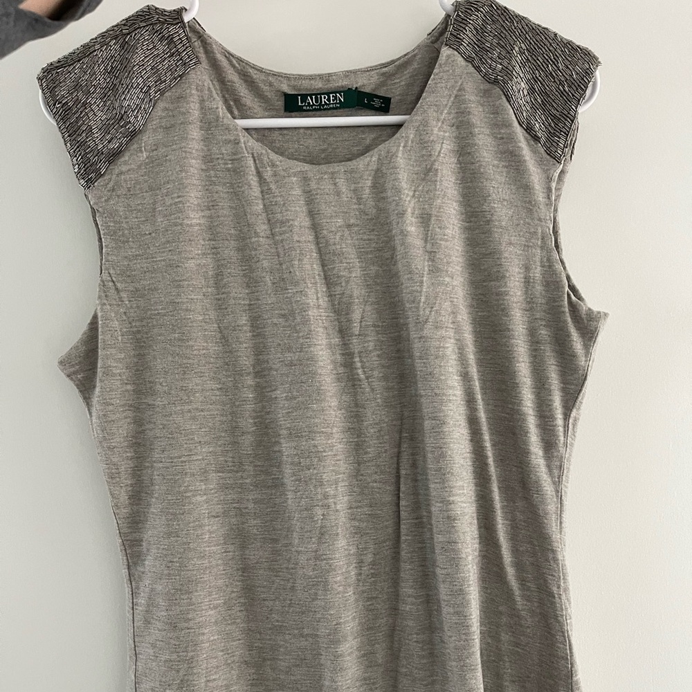 Lauren Ralph Lauren grey top with silver beads, large